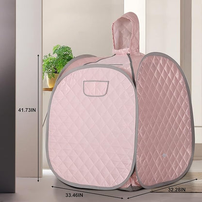 Smartmak Portable Sauna Kit, one Person Full Body at Home Spa Hat Tent, Include 2L Steamer with Remote Control for Detox US Plug- Pink