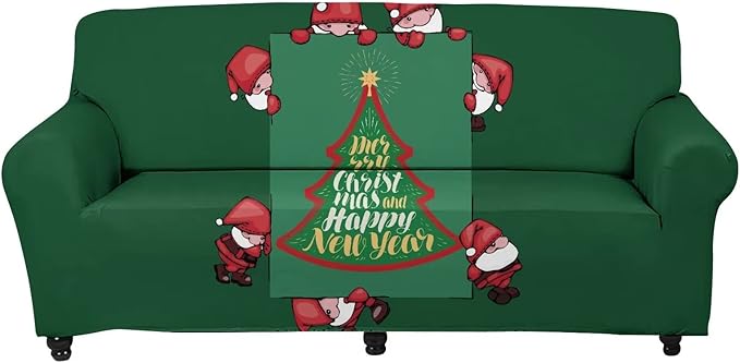 FKELYI Santa Claus Xmas Tree Print Christmas Sofa Slipcover Soft Stretch Sofa Couch Cover Washable Furniture Protector for Home Decorative-M