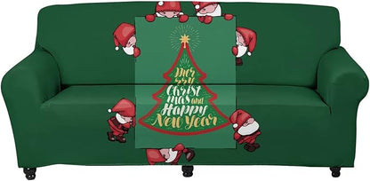 FKELYI Santa Claus Xmas Tree Print Christmas Sofa Slipcover Soft Stretch Sofa Couch Cover Washable Furniture Protector for Home Decorative-S