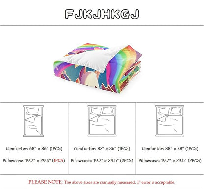 Kids Cat Comforter Set - Cat Bedding Set Full Size Cat Comforter Cartoon Cat Rainbow Printed Bedding Sets for Kids Girls Kawaii Cat Quilt Set, 1 Comforter+2 Pillowcases