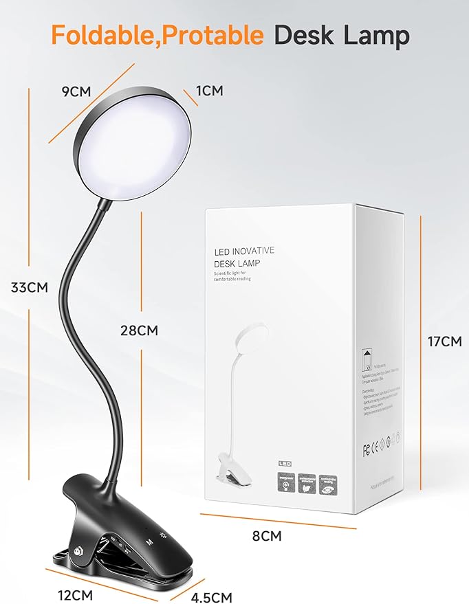 Mubarek Reading Lamp 400LM 36 LED Reading Light, USB Rechargeable Battery Operated Table Lamp, 5 Levels Brightness LED Desk Lamp,5Color Touch Control Reading Lamps for Bedside,Reading Light for Study