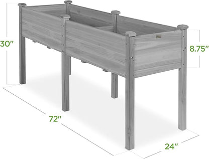 Best Choice Products 72x24x30in Raised Garden Bed, Elevated Wood Planter Box Stand for Backyard, Patio, Balcony w/Divider Panel, 6 Legs, 300lb Capacity - Gray