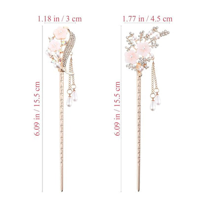 2 Pcs Rhinestone Pearl Flower Hair Stick Chinese Hair Chopsticks Vintage Tassel Hair Pin Chignon Pin Hair Styling Making Accessories for Women