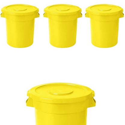 20 Gallon Trash Can With Lid Round Ingredient Storage Containers Recycling Bin Kitchen Garbage Can Office Garbage Can Trash Barrel Plastic Barrel Yard Waste Bin Outdoor Trashcan (4, Yellow)