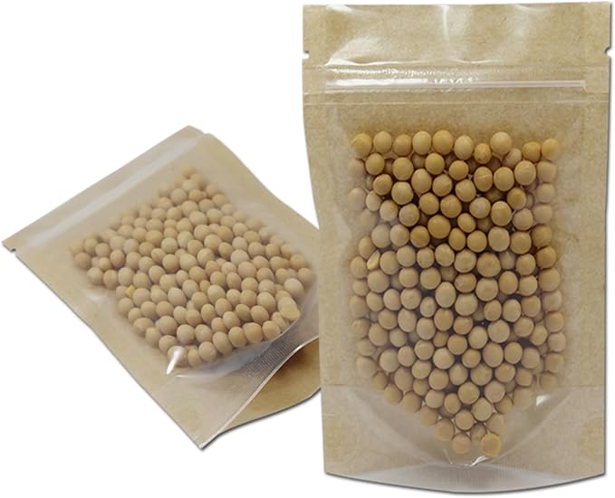 PABCK Clear Front Stand Up Kraft Paper Bags Resealable 3.9x5.9inch 200 Pcs | Stand Up Brown Paper Window Bag Zipper Lock Food Storage Bag for Coffee Snack Nuts Spice Seeds Crafts Packaging Heat Sealable