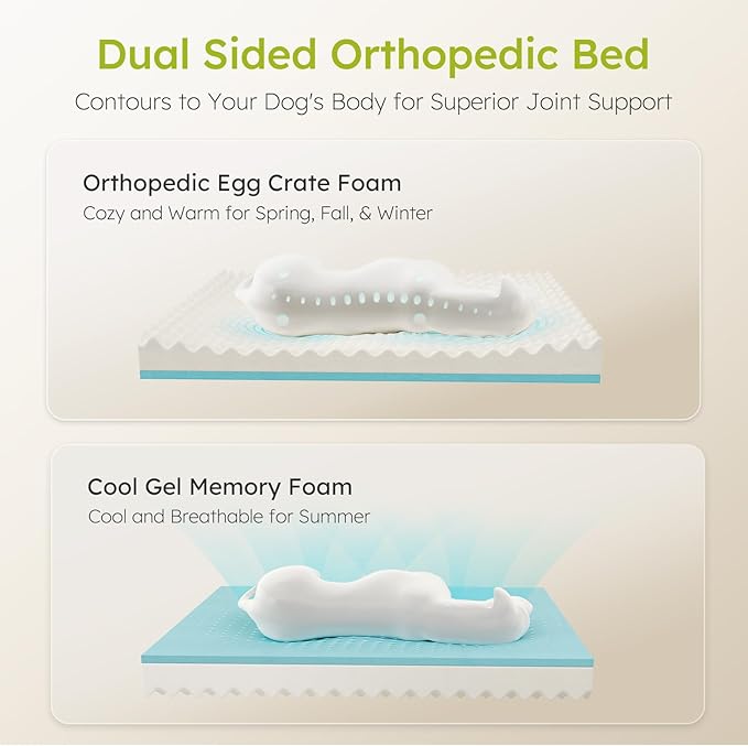 XXL Dog Bed for Large Dogs, Orthopedic Gel Memory Foam, Waterproof, 53" Dutch Velvet Sofa Bed, Light Gray