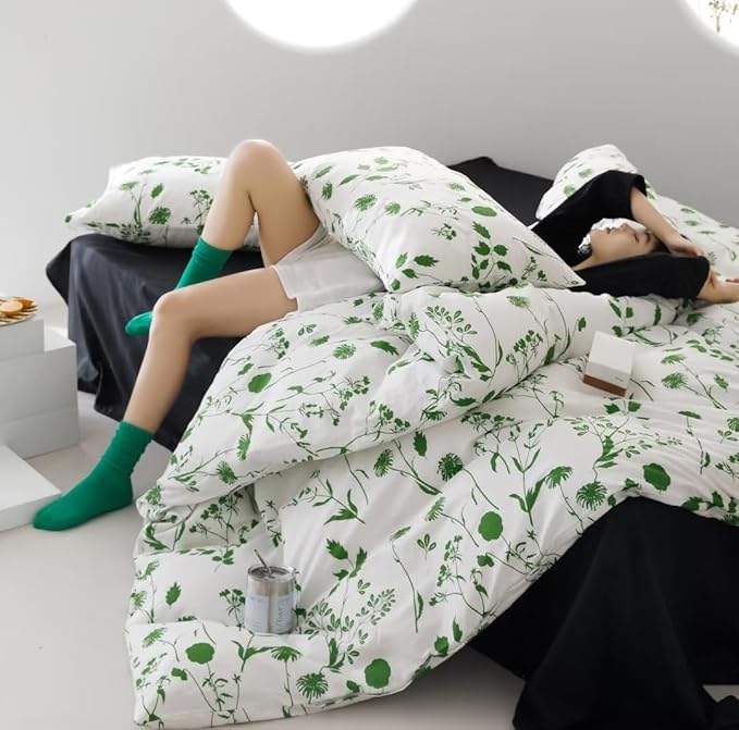 Sage Botanical Comforter Queen White Green Floral Plant Bedding Comforter Set Girls Garden Pattern Printed on White Blanket Rustic Leaf Blossom Women White Farmhouse Comforter Queen