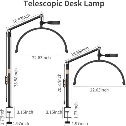 Half Moon Light for Lashes, 22Inch LED Nail Desk Lamp, Lash Light for Eyelash Tech, Esthetician, Office, Beauty, Skincare, Tattoo, Facial, Filming with Remote Control Black