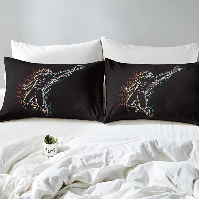 Erosebridal Boys Football Bedding Set Twin Size American Rugby Comforter Set for Kids Teen Men Bedroom Dorm Decor Sketch Football Athlete Comforter Ball Sports Quilt Duvet Insert 1 Pillow Case Black