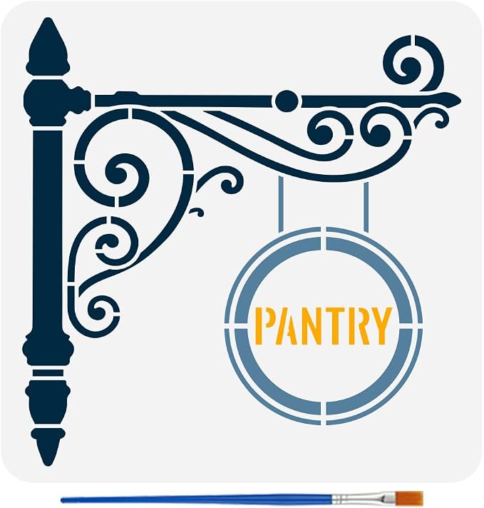 FINGERINSPIRE Pantry Stencil with Paint Brush 11.8x11.8inch Reusable Kitchen Sign Drawing Template Decorative Pantry Sign Pattern Stencil for Painting on Wall Wood Home Kitchen Restaurant Decoration