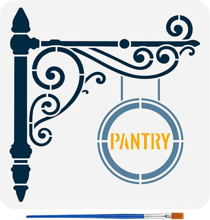 FINGERINSPIRE Pantry Stencil with Paint Brush 11.8x11.8inch Reusable Kitchen Sign Drawing Template Decorative Pantry Sign Pattern Stencil for Painting on Wall Wood Home Kitchen Restaurant Decoration