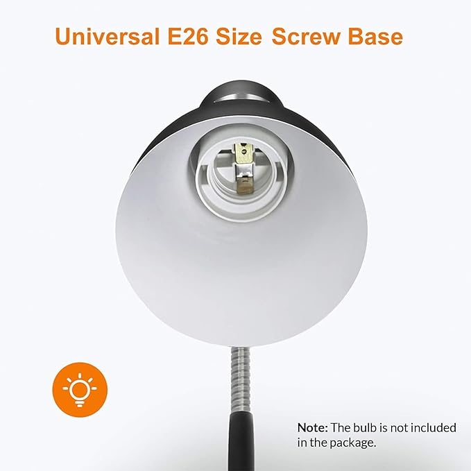 LEPOWER Metal Desk Lamp, Adjustable Goose Neck Table Lamp, Eye-Caring Study Desk Lamps for Bedroom, Study Room and Office (Black)