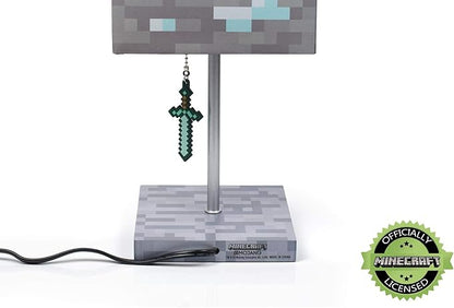 Minecraft Diamond Ore Block LED Lamp w/ 3D Diamond Sword Puller | 14-Inch Lamp