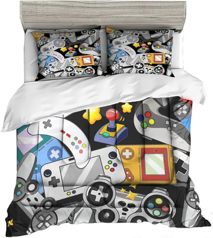 Sunnycitron Gaming Comforter for Boys Teen Gamer Comforter Full Size Gaming Bedding Kids Bed Comforter set Boys Bedding quilt Down Alternative Comforter Game Room Decor,1 Comforter +2Pillowcase