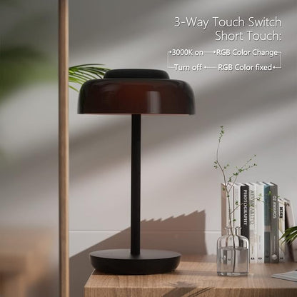 LED Desk Lamp with USB Ports,Bedside Lamps for Bedrooms,RGB Gradient Touch Control Table Lamp,3 Way Dimmable Nightstand Lamp with Bilayer Round Shade,for Couple Dinner/Desk/Cafe/Dining Room/Terrace