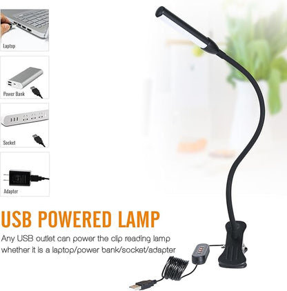 Clip on Reading Light, Clip Light, Warm & Daylight & White Light 3 Colors, Eye-Care Clamp Lamp with 10 Dimmable Illumination Modes