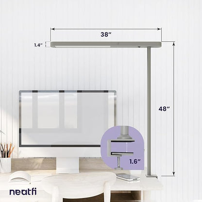 Neatfi 5200 High-Lumens Premium LED Desk Lamp - Ultrabright Light, Clamp-on, 40W, 4000K Color Temperature, Adjustable Head - Ideal for Home Office and Study (38 Inches, Gray)