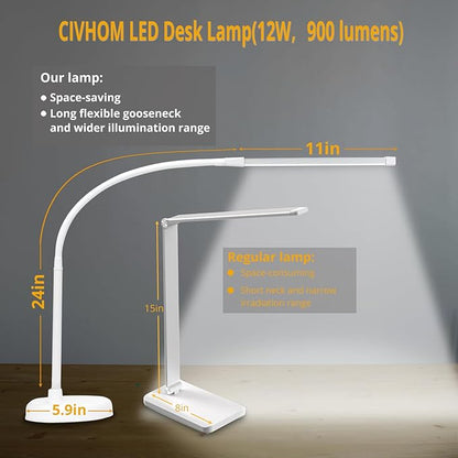 LED Desk Lamp, Swing Arm Architect Task Lamp with Long Flexible Gooseneck, Heavy Base, 3 Color Modes, 10 Brightness Levels, and USB Adapter, Desk Light for Home/Office/Drafting/Reading