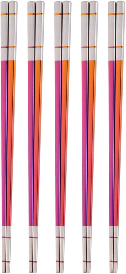 Reusable Stainless Steel Chopsticks,Dishwasher Safe , Easy to Use(5 PCS,Dazzling red)