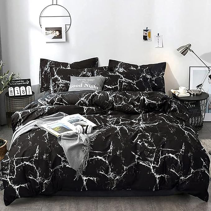 Black Comforter Set Boys Black Marble Bedding Set Twin Men Black Marble Blanket Lightweight Soft Teen Boy Girls Black Marble Quilt Set 3 PCs Bed Comforter Set Breathable Black Bedding Set