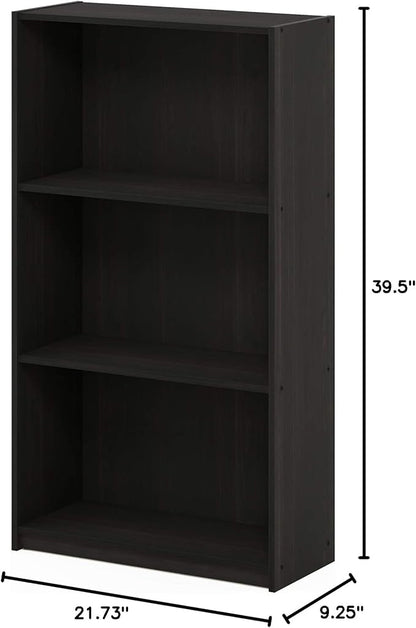 FURINNO Basic 3-Tier Bookcase/Bookshelf/Storage Shelves, Dark Espresso 9.25D x 21.73W x 39.5H in