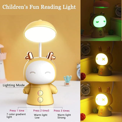 Cartoon Led Desk Lamp Fun Cute Learning Folding Rechargeable Eye Protection Student Children Kids Reading Night Light Bedside Gradient Colour