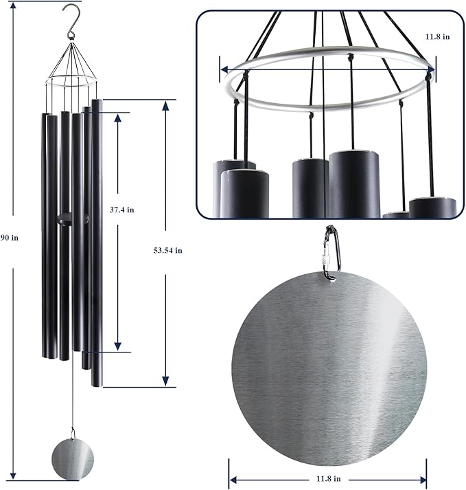 ASTARIN 90 Inch Wind Chimes for Outside with Precision Tuned, Extra Large Handcrafted Wind Chimes Outdoor Bass Tone for Patio, Backyard, Garden, and Outdoor Decor,Black