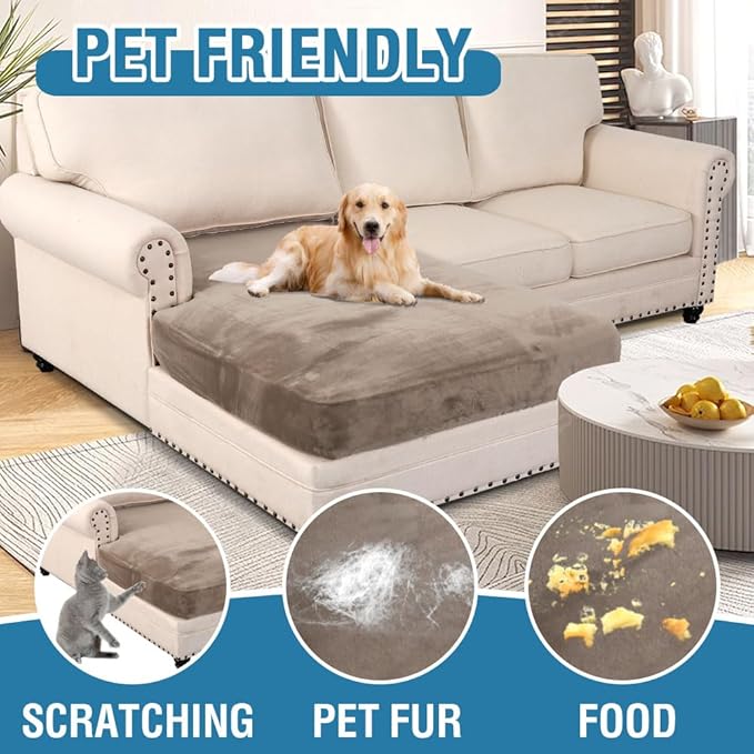 H.VERSAILTEX Velvet Stretch Individual Chaise Cover Sectional Couch Covers for L Shaped Sofa Both Left/Right Furniture Protector Seat Cushion Sofa Cover (1 Piece Chaise Cover, Taupe)