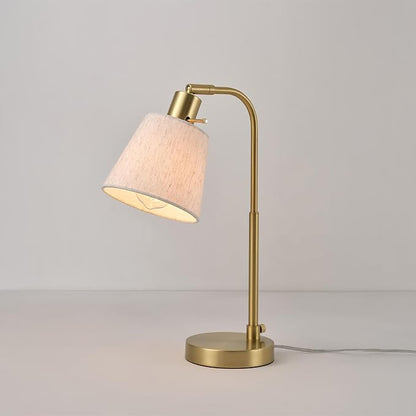 Globe Electric 61000057 16" Desk Lamp, Matte Brass Finish, White Linen Shade, Pivot Joint, On/Off Rotary Switch on Socket, E26 Base Bulb, Lamp for Living Room, Home Office, Home Improvement