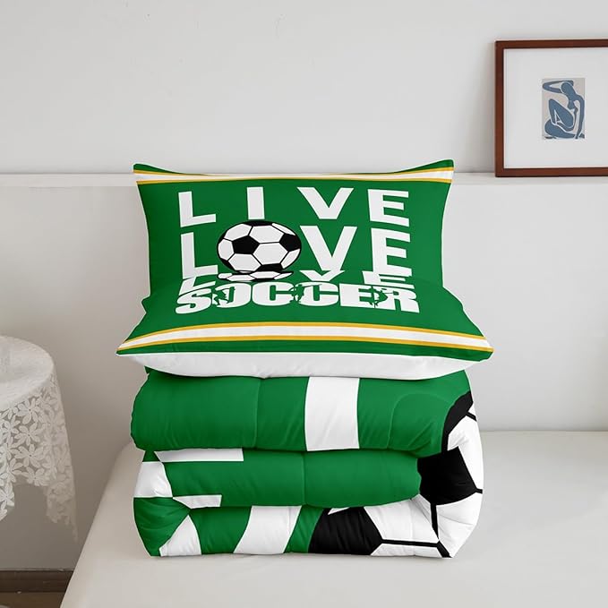 Feelyou Football Bedding Set Twin Size Rugby Sports Comforter Set for Kids Boys Girls Decor Soccer Ball Game Comforter Gift for Football Lover Duvet Set Bedroom Quilt Set