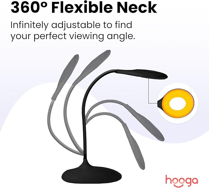 Hooga Desk Lamp, Blue Light Blocking, 3 Color Modes, 1600K Amber, Red, 4000K Full-Spectrum White Light. Office Lamp. Dimmable Reading Lamp. Reduces Eye Strain. Rechargeable. Circadian Rhythm Friendly.