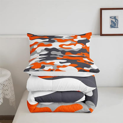 Feelyou Full Size Camouflage Comforter Set 3Pcs Kids Bedding Set for Boys Girls Teens 1 Comforter & 2 Pillowcases(Full,Orange)