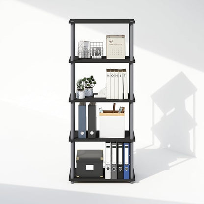 Furinno Turn-N-Tube 5-Tier Multipurpose Compact Display Rack, Shelving Unit, Bookcase, Black/Grey