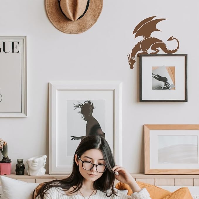 FINGERINSPIRE Dragon Painting Stencil with Paint Brush 11.8x11.8inch Pterosaur Drawing Template Dragon Pattern Stencil Corner Theme Decoration Template for Painting on Wood Wall Fabric Furniture