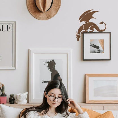 FINGERINSPIRE Dragon Painting Stencil with Paint Brush 11.8x11.8inch Pterosaur Drawing Template Dragon Pattern Stencil Corner Theme Decoration Template for Painting on Wood Wall Fabric Furniture
