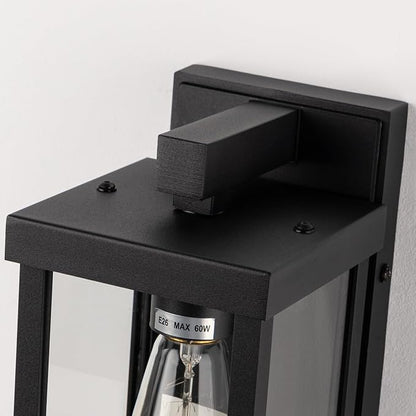 mirrea 11" Classic Outdoor Wall Sconce 1 Light in Matte Black Rectangular Metal Frame and Clear Glass Shade Waterproof Porch Light Patio Light Pack of 2