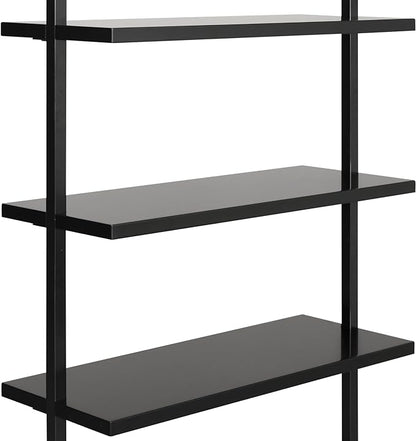 Nathan James Theo 6-Shelf Tall Bookcase, Wall Mount Bookshelf Wood Shelves and Metal Frame, Matte Black