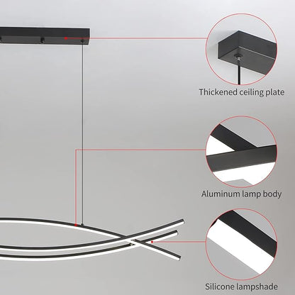 Pendant Light, Linear Pendant Light LED Dimmable Hanging Light Fixture, LED Modern Curved Chandelier, Chandeliers for Dining Room