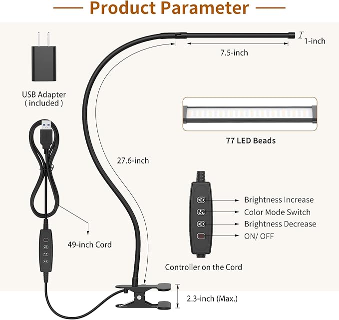 iZELL Desk Light, [2-Pack] LED Desk Lamp with Clamp [77 LEDs Light with 3 Color Modes & 10 Brightness Levels] Flexible Gooseneck LED Book Light, Easy Clip on Reading Light