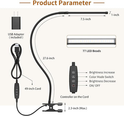 iZELL Desk Light, [2-Pack] LED Desk Lamp with Clamp [77 LEDs Light with 3 Color Modes & 10 Brightness Levels] Flexible Gooseneck LED Book Light, Easy Clip on Reading Light