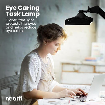 Neatfi Ultra 3,500 Lumen LED Desk Lamp, Color Correlated Temperature, 3 Light Modes, Dimmable, 45W, 26 Inch Wide Metal Shade, 540 SMD LEDs (CCT with Clamp, Black)