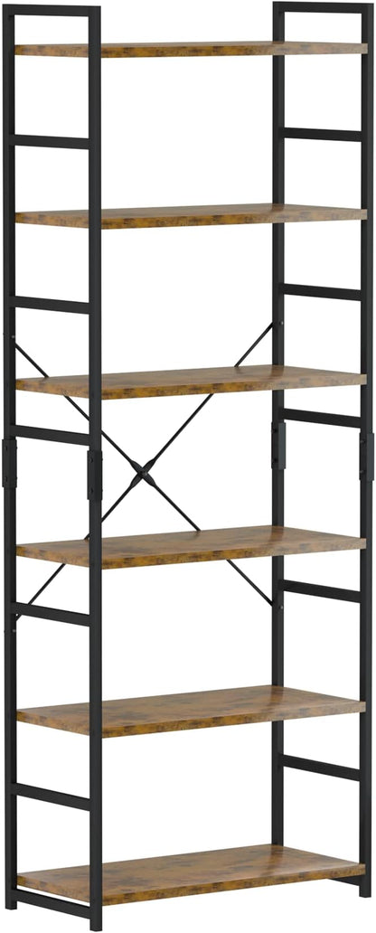 NUMENN 6 Tier Bookshelf, Tall Bookcase Shelf Storage Organizer, Modern Book Shelf for Bedroom, Living Room and Home Office, Vintage