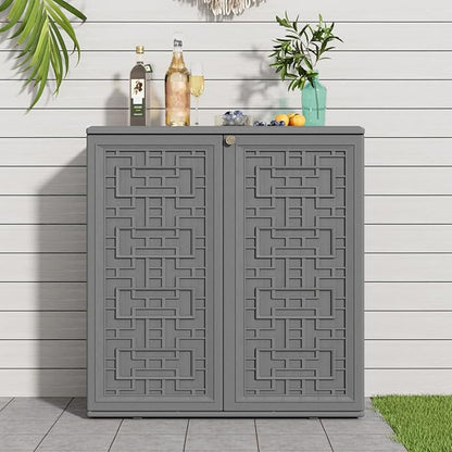 KINYING Outdoor Storage Cabinet Waterproof, Resin 60 Gallon Deck Box for Patio Furniture Cushions, Garden Tools, Pool Tools and Kids’ Toys (Grey with 1 Shelving)