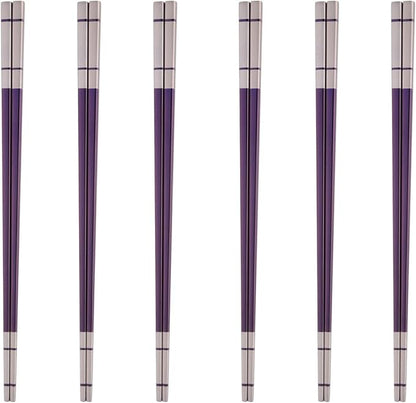 Reusable Stainless Steel Chopsticks,Dishwasher Safe , Easy to Use(6 PCS,purple)