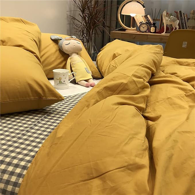 Yellow Comforter Sets Pure Mustard Yellow Bedding Set King 3 Pieces Women Men Ginger Yellow Comforter Insert Sets Lightweight Durable Mustard Yellow Blanket King Quilts Set