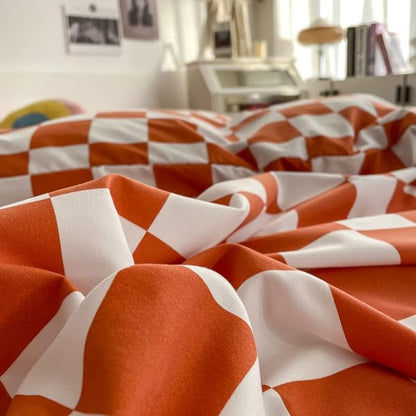 Wellboo Orange White Plaid Comforter Sets Twin Women Girls Light Red Checkerboard Bedding Comforters Cotton Rust Caramel and White Checkered Geometric Quilts Adults Modern Grid Abstract Simple Bed