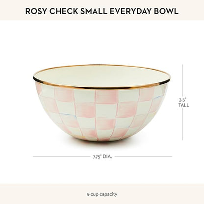MACKENZIE-CHILDS Enamel Everyday Bowl, Serving Bowl for Entertaining, Small, Pink-and-White Rosy Check, Set of 1