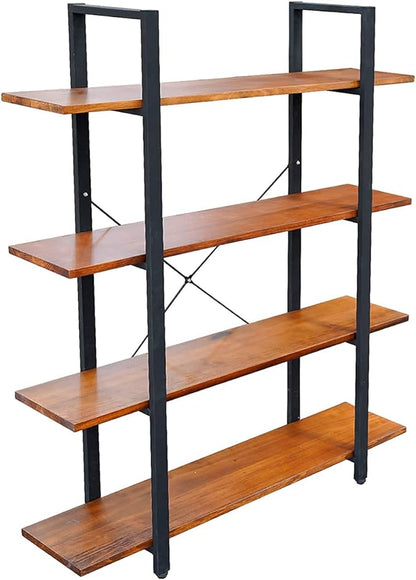 CONSDAN Industrial Bookshelf, USA Grown Hardwood, Real Wood Bookshelves, Modern Open Rustic Bookcase, Storage Shelf, Display Shelf, Poplar Solid Wood-4 Tier Shelf