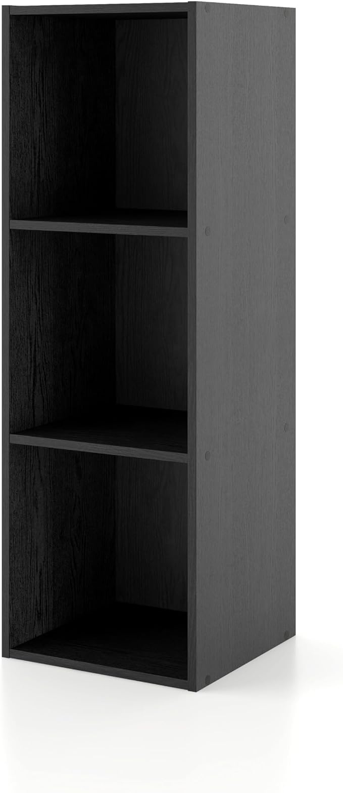 Apexa 3 Cube Storage Organizer Shelves, Stackable Wood Bookcase Fits Cubby Bins for Organization, Dorm Teen Room Decor & Home Office, Black