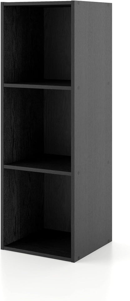 Apexa 3 Cube Storage Organizer Shelves, Stackable Wood Bookcase Fits Cubby Bins for Organization, Dorm Teen Room Decor & Home Office, Black